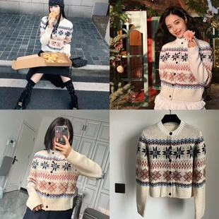 圣诞氛围感 北欧风复古彩色花纹费尔岛纯羊毛针织保暖外套25秋冬