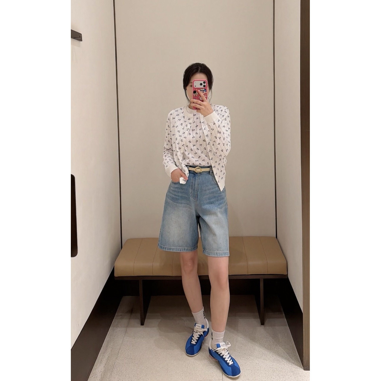 全棉水洗做旧宽松牛仔五分裤女