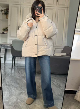 Barb亲妈渠~复古男女高克重鹅绒填充 格纹内里连帽可拆加厚羽绒服