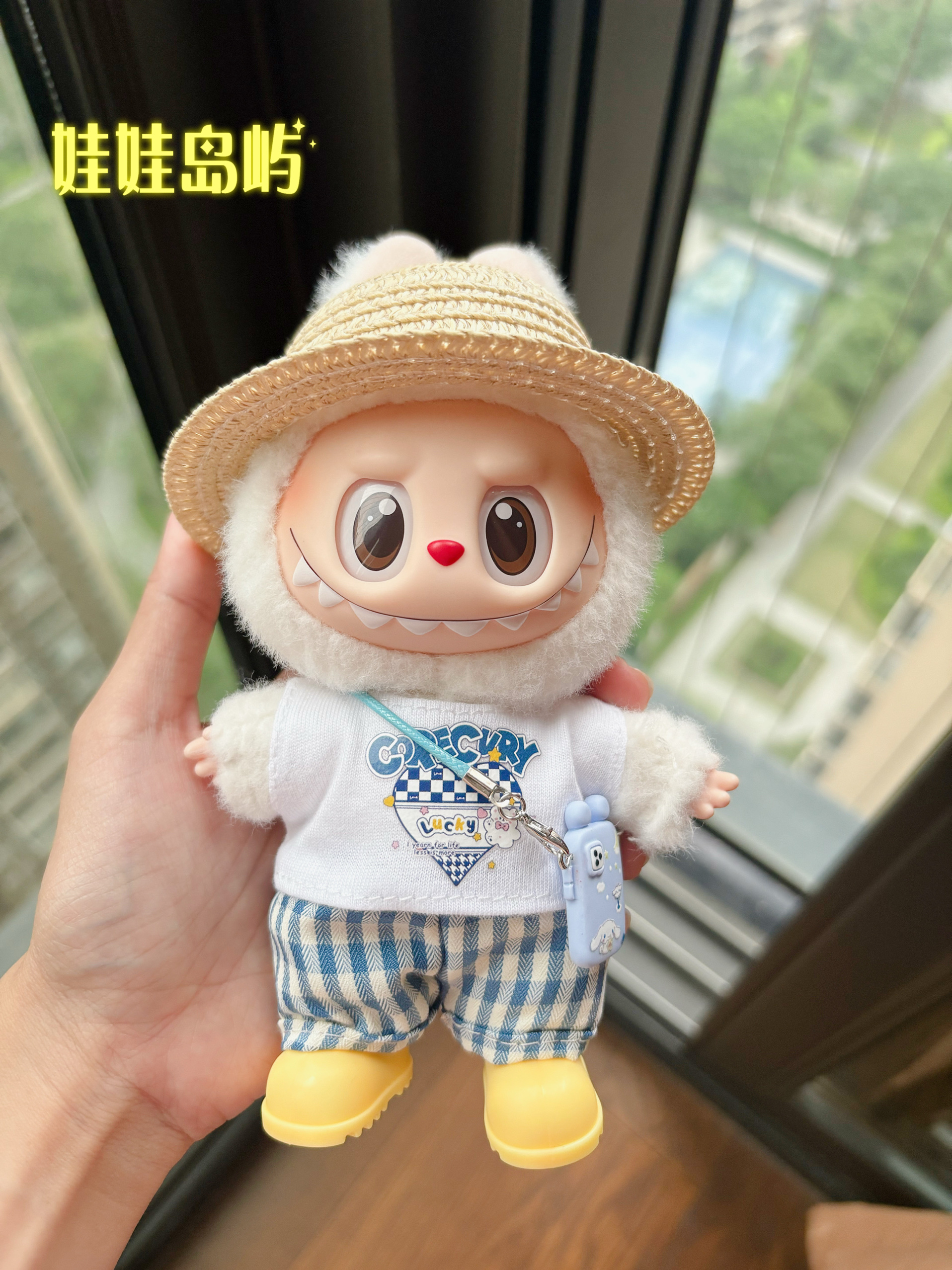 泡泡玛特拉布布labubu一二三代搪胶娃娃衣服套装裤子着替换装帽子