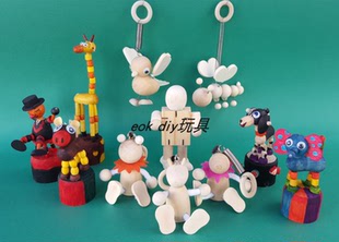 儿童DIY益智小鸟挂饰木制弹簧玩具 饰吊挂弹弹提线木偶 原木涂色装