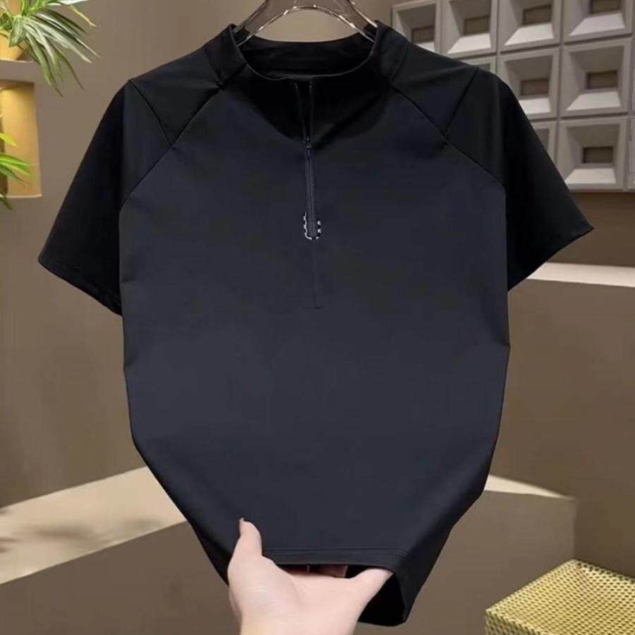 夏季新款男士潮流百搭速干冰丝短袖T恤修身上衣半袖男立领体恤潮