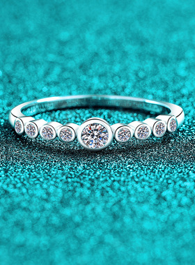 D色莫桑石戒指S925纯银镀铂金女泡泡排戒简约百搭高级感指环礼物