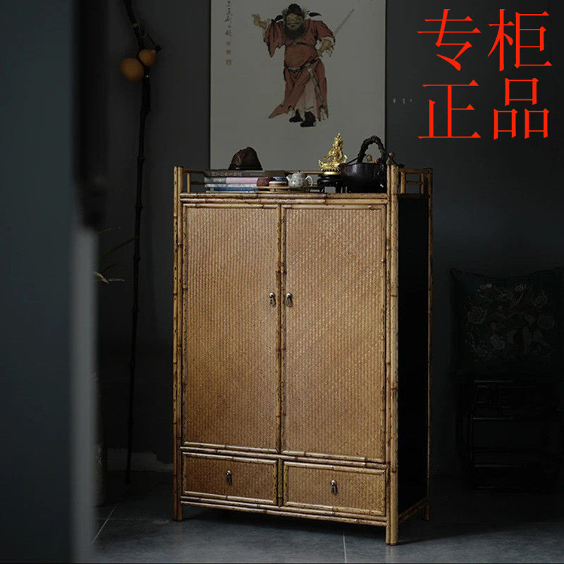 ㊣老料梅鹿竹 落地茶柜 茶具收纳展示柜 带柜门抽屉 明式家具置物