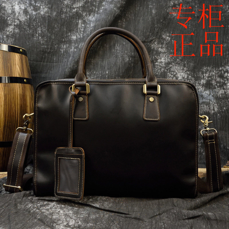 ㊣欧美疯马皮复古男士真皮公文包通勤手提包上班手提包电脑包9377