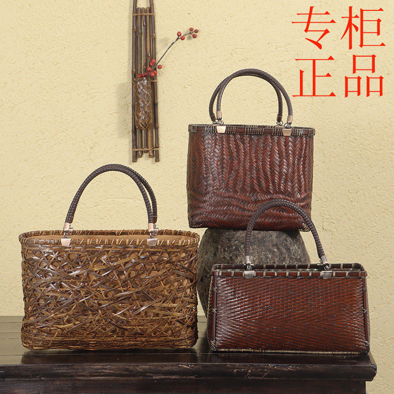 ㊣做旧茶具收纳包 文艺复古竹编包 禅意茶包 日式香包 女士手提包