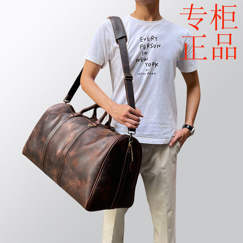 ㊣真皮男士手提旅行包头层牛皮超大带鞋仓行李袋出差登机免托运包