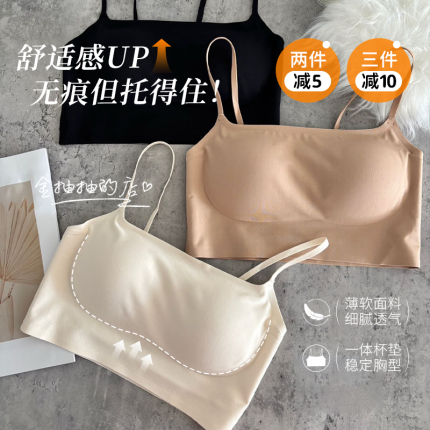 B-C Cup Is Recommended for Summer! Comfortable Seamless Bandeau Bra with Integrated Cup Support and Thin Cup