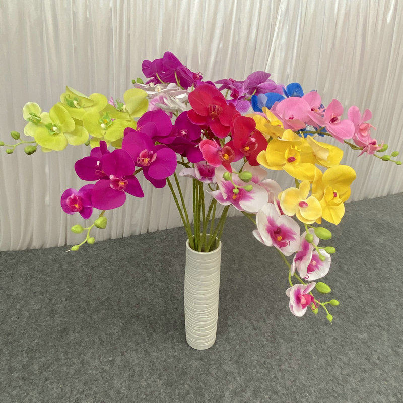 新新单只9头蝴蝶兰7头手感过胶仿真假花蝴蝶兰家居婚庆装饰花摆花