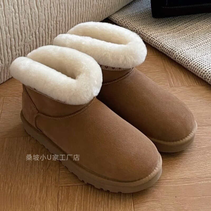 现货~桑坡超尖版~牛皮加绒塔斯林2025冬季新款羊毛毛雪地靴女真皮