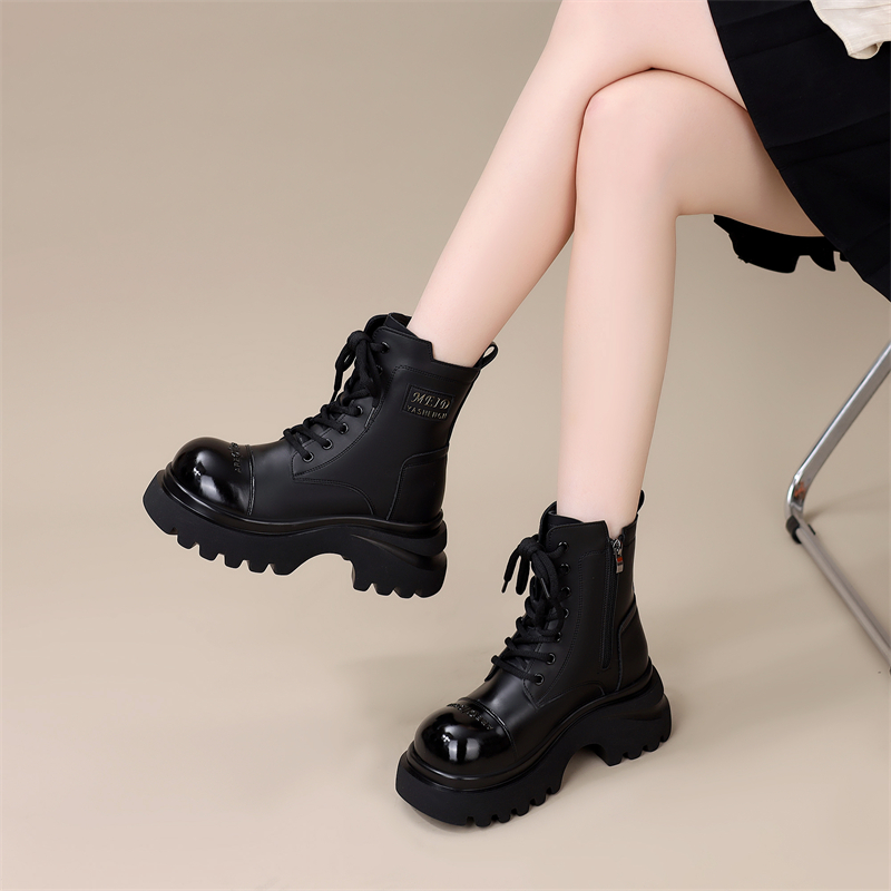 真皮厚底马丁靴女加绒不累脚短靴