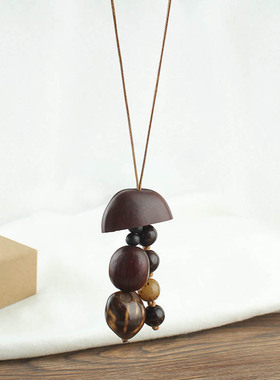 新中式文艺干果壳吊坠长款项链女