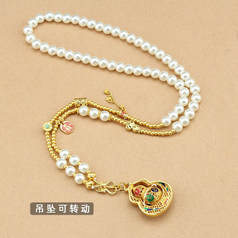 新中式国风葫芦仿珍珠长款项链女款气质小众高级感串珠毛衣链配饰