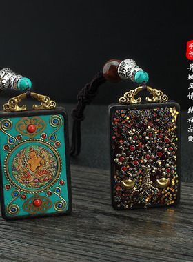 复古唐卡佛牌黄神男女招财项链