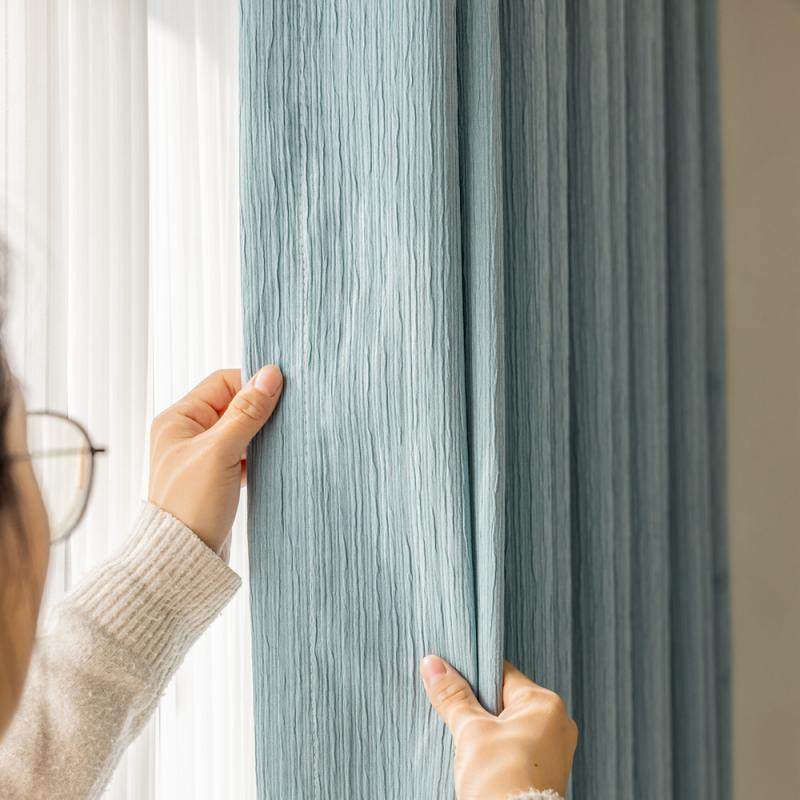韩式加厚条纹褶皱遮光窗帘现代简约客厅卧室餐厅书房儿童隔热窗帘