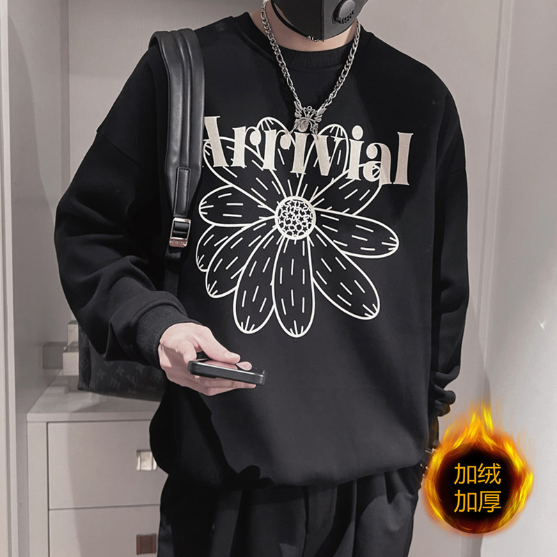 WY192-P88 控118 卫衣男秋冬季男士加绒打底衫新款男装内搭上衣黑图片