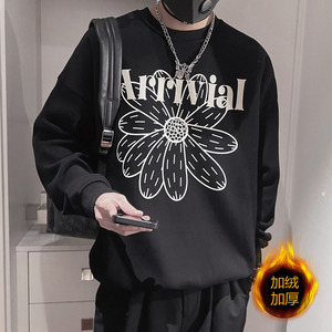 WY192-P88 控118 卫衣男秋冬季男士加绒打底衫新款男装内搭上衣黑图片