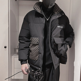 Y98-M-3XL-P138控178外聚酯纤维内纤维拼接格纹立领棉衣，男装棉衣，电商A216