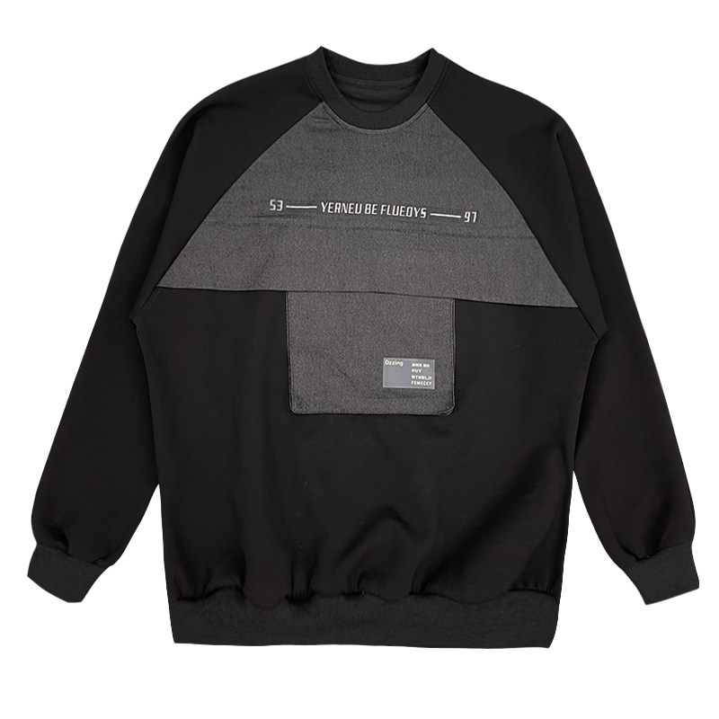 WY107-P68控9845%棉55%涤纶新款卫衣男休闲圆领套头牛仔拼料卫衣,男装卫衣,电商A216