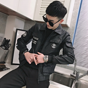 J32-P118-控158 2023秋冬延续款修身社会小伙夹克贴标皮衣男图片
