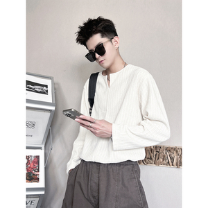 WY275-M-3XL P68-控98 98%涤，2%氨纶  老钱风剪刀领 灯芯绒卫衣图片