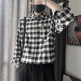 CS66-M-3XLP68控9895%棉5%聚酯纤维经典黑白方格衬衣反扣微阔版，男装衬衫，电商A216