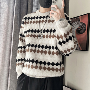 MX272-P88控118M-3XL腈纶15%尼龙15%涤纶70%民族风菱格满花毛衣微,男装针织衫/毛衣,电商A216
