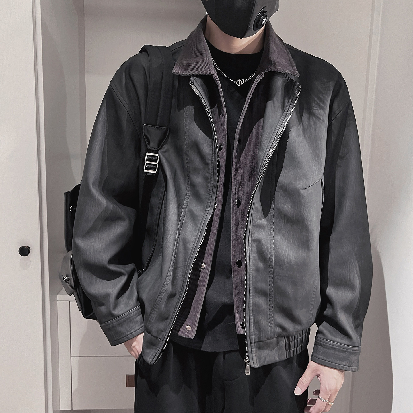 PY06 -P138-控178 M-3XL-  95%PU皮5%其他 假两件皮衣图片