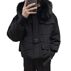Y86-135 控175-冬季外套男潮牌2023新款高级感夹克男连帽毛领棉服图片