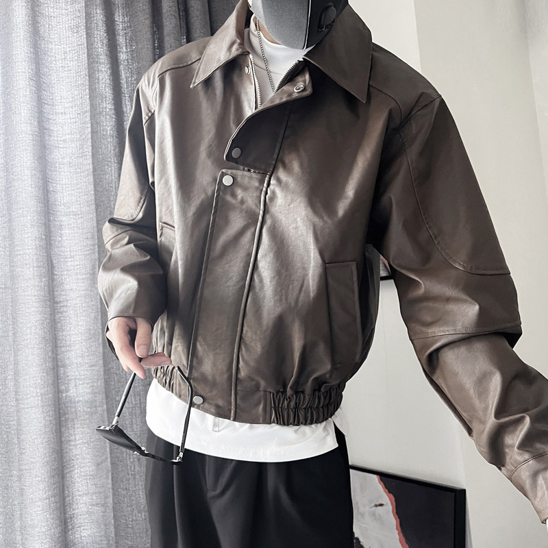 PY01-P178-控23870%PU30%涤纶短款皮衣大门襟分割裁剪结构,男装皮衣,电商A216