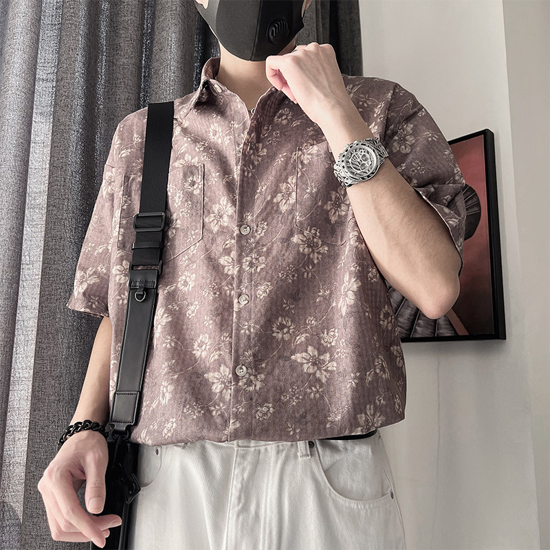 S69-特P58-控78M-3XL 聚酯纤维满身花双口袋小方领衬衣微阔版图片