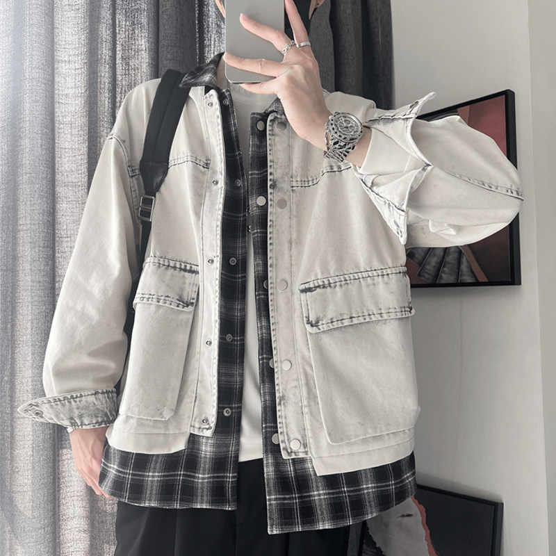 WT72特P138控178M-3XL74%棉19%聚酯纤维7%粘胶水洗棉假两件翻领夹,男装夹克,电商A216