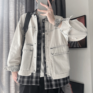 WT72特P138控178M-3XL74%棉19%聚酯纤维7%粘胶水洗棉假两件翻领夹图片