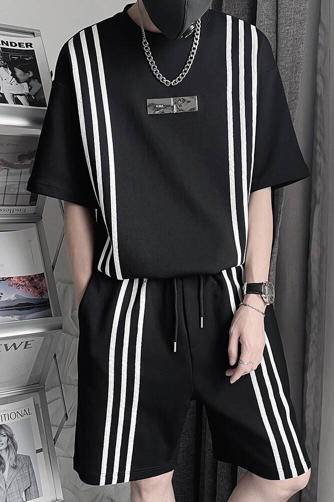 TZ50-P88控138夏季男士社会小伙两件套男宽松t恤圆领短袖套装T,男装休闲套装,电商A216