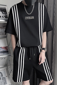 TZ50-P88 控138 夏季男士社会小伙两件套男宽松t恤圆领短袖套装T图片