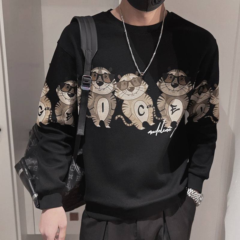 WY80-P68控98秋季圆领卫衣男印花套头痞帅网红ins休闲外衣,男装卫衣,电商A216
