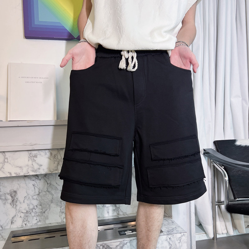 K11-M-3XL-P68-控98-84%棉16%聚酯纤维解构卫裤短款 贴布五分短裤图片