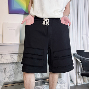 K11-M-3XL-P68-控98-84%棉16%聚酯纤维解构卫裤短款 贴布五分短裤图片