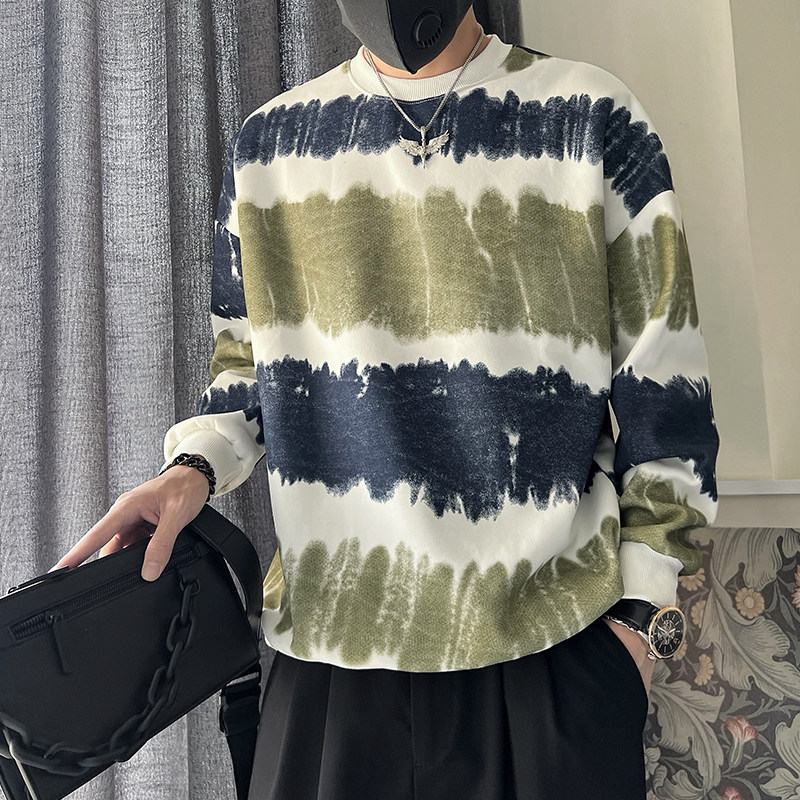 WY175-P68 控98 撞色卫衣男春秋款痞帅圆领上衣2023新款长袖外套图片