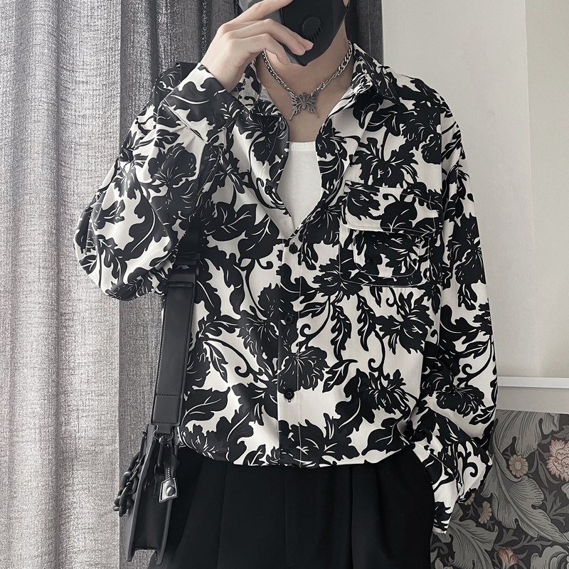 CS39B-特P58 控78 秋季男士花色衬衣休闲社会小伙印花上衣外搭图片