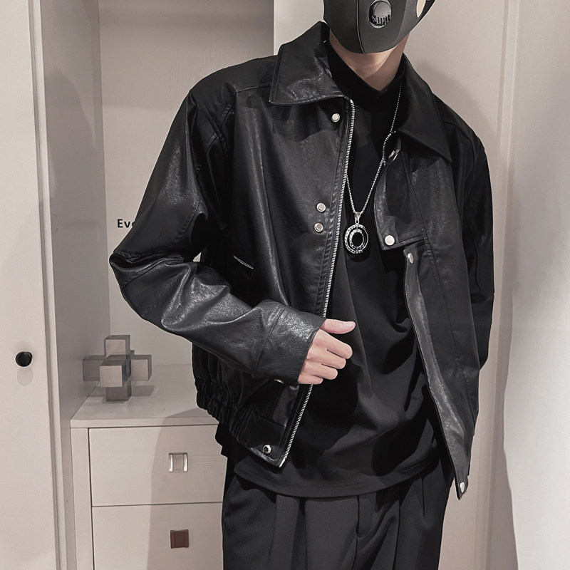 PY01-P178-控23870%PU30%涤纶短款皮衣大门襟分割裁剪结构,男装皮衣,电商A216