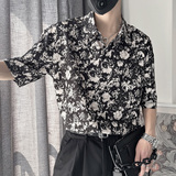 S30-P55控78夏季男士花色衬衣男尖领宽松复古小伙风衬衫男T恤，男装T恤，电商A216