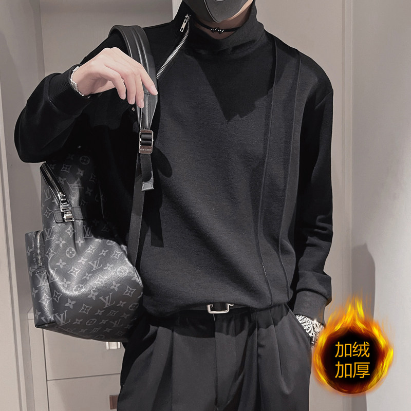 WY162-P68控98加绒P7855%棉45%聚酯纤维设计感加绒半高领卫衣男,男装卫衣,电商A216