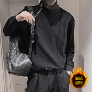WY162-P68控98 加绒P78 55%棉45%聚酯纤维设计感加绒半高领卫衣男图片