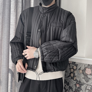 Y85-特P98 2023冬季新款设计感立领纯色棉服男潮牌痞帅男士棉袄黑图片