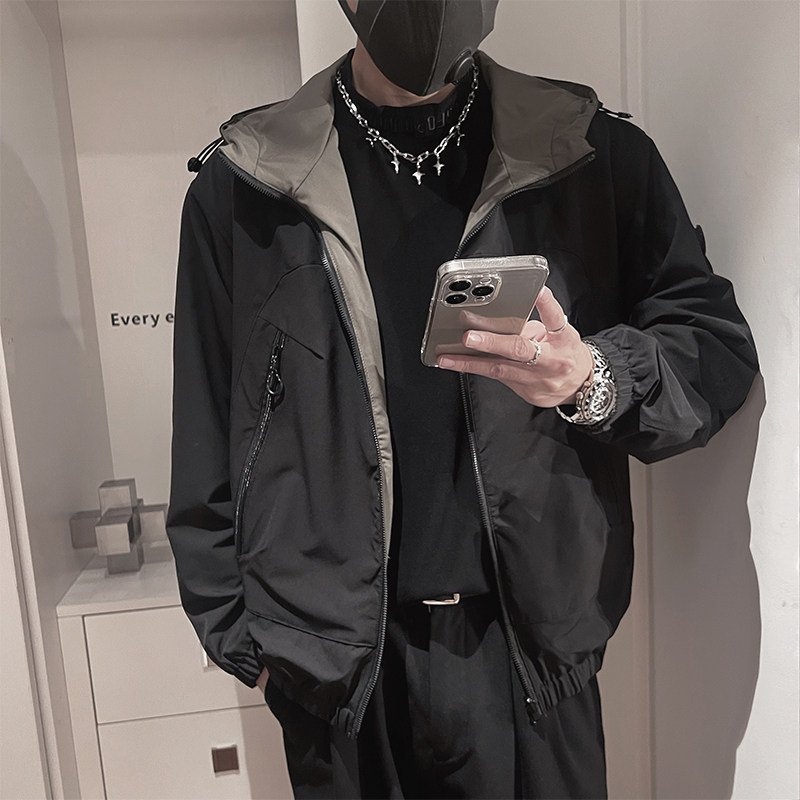WT66-M-3XL-P118控158聚酯纤维连帽异色内衬双层夹克微阔版型,男装夹克,电商A216