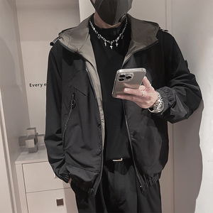 WT66-M-3XL-P118控158聚酯纤维连帽异色内衬双层夹克微阔版型图片