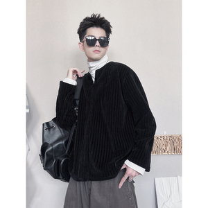 WY275-M-3XL P68-控98 98%涤，2%氨纶  老钱风剪刀领 灯芯绒卫衣图片