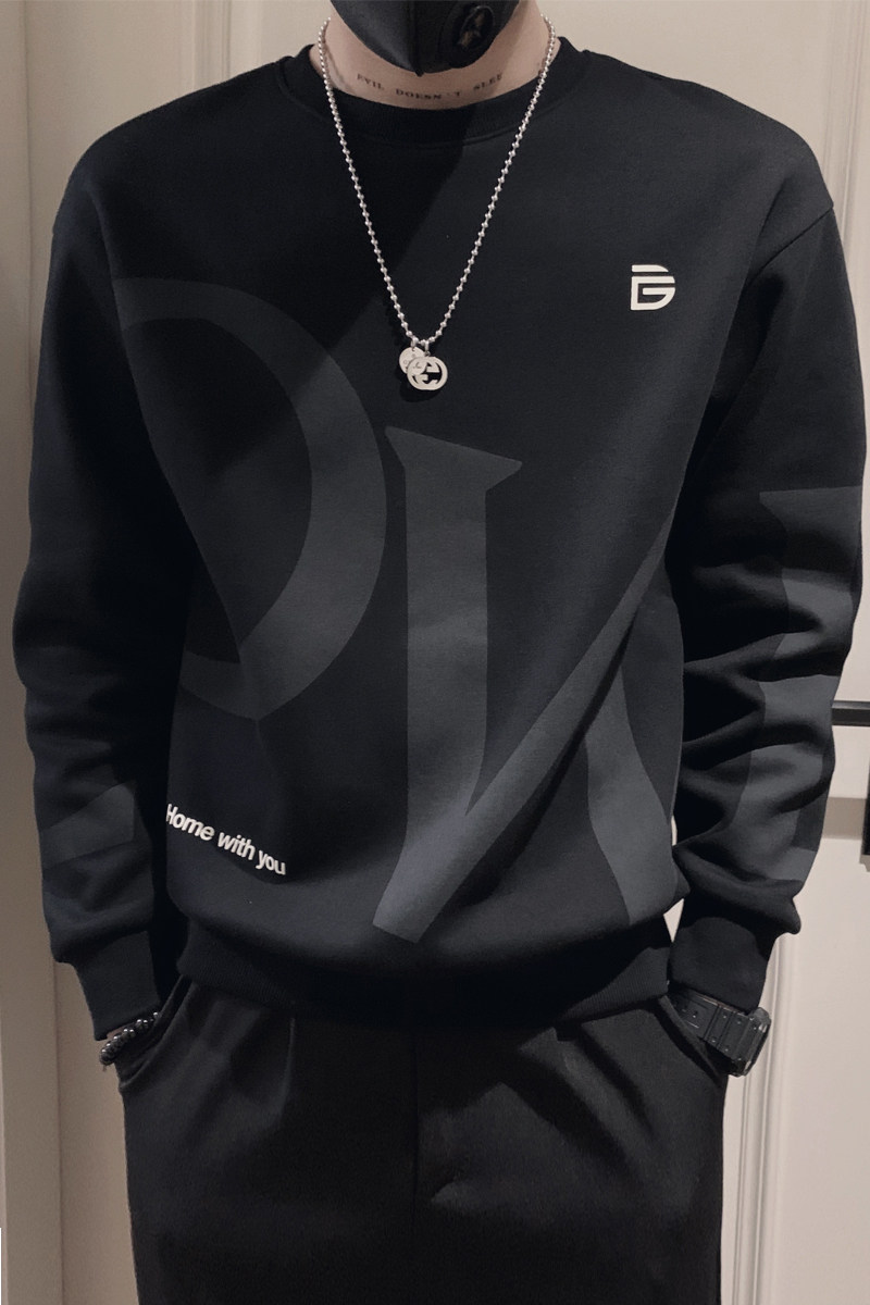 加色Q30-P58控782023秋季新款印花字母男套头社会小伙卫衣黑,男装卫衣,电商A216