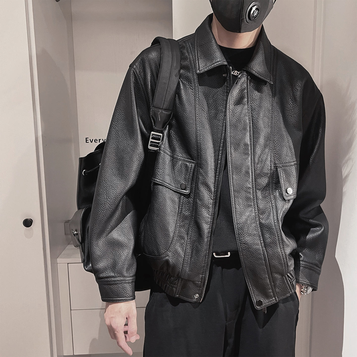 PY07-特P138-控178M-3XL-95%PU皮5%其他纯色颗粒纹理皮衣，男装皮衣，电商A216